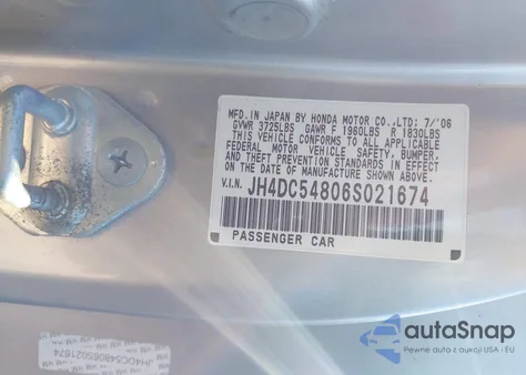 2006 Acura Rsx z USA, uszkodzony, nr VIN JH4DC54806S021674